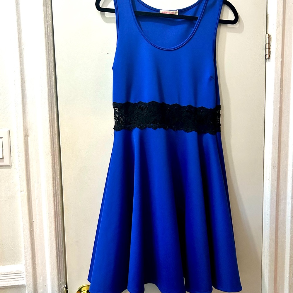 Cobalt blue dress with lace paneling